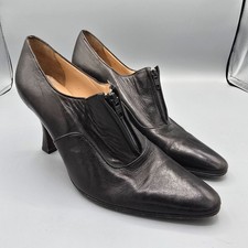 Vintage 1980s Maud Frizon Paris Black Leather Zip-Front Ankle Pumps 7.5B