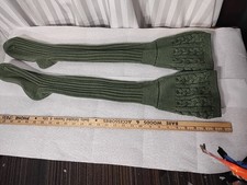 Vintage Cable Knit Ancient Green Merino Wool Kilt Hose Socks Made Scotland B34