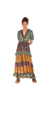 Anthropologie Farm Rio Tiered Maxi Dress Ruffled Mixed  Print Floral Size Small