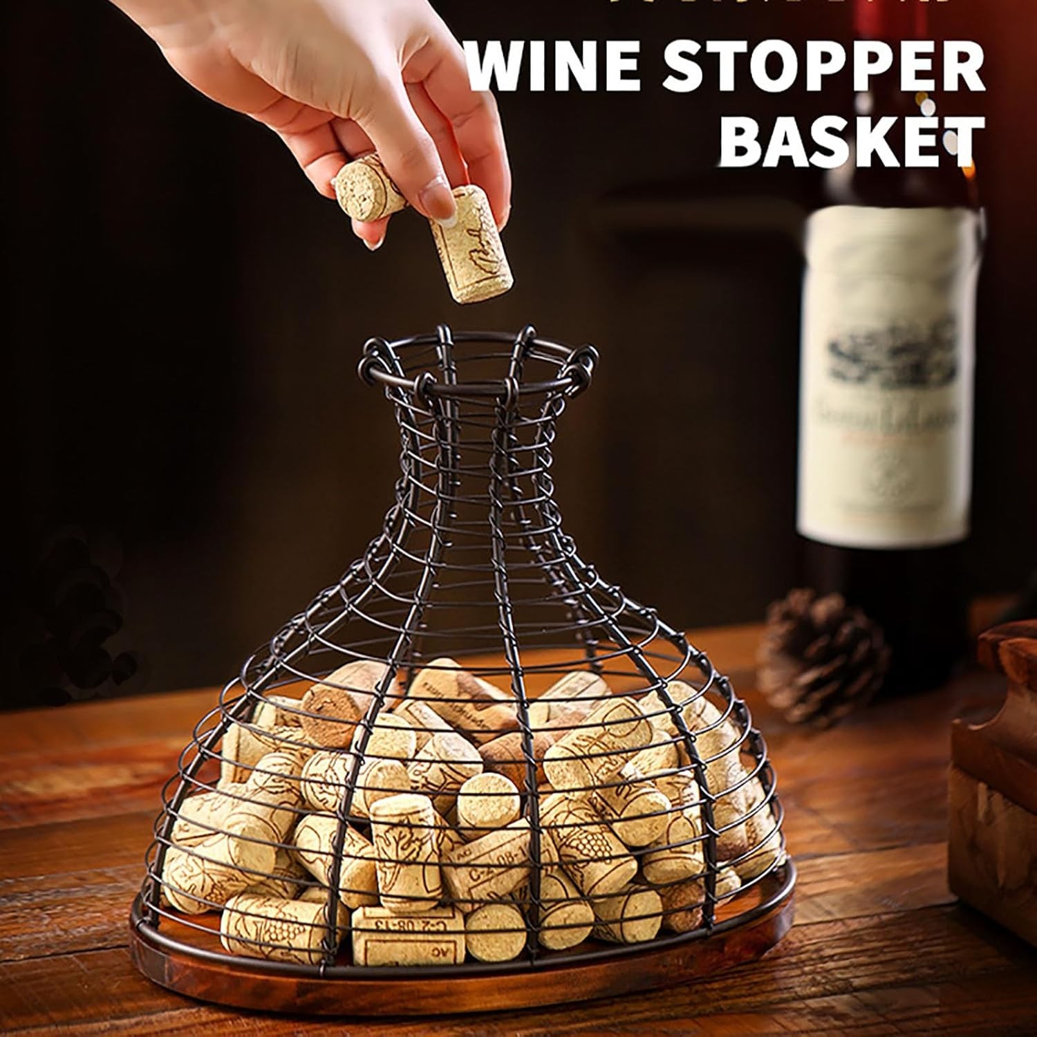 Wine Cork Holder Decorative Wine Stopper Container Wine Cork Storage with Wooden