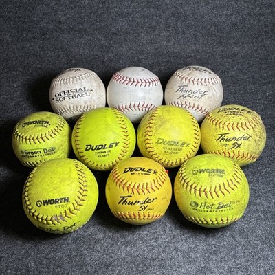 Mix Lot 10 Practice Softballs 12  Yellow Wilson Dudley Worth Rawlings Etc USED