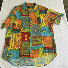 Jams World Mens M Button Up Colorful Shirt Islandwear Pocket Nice
