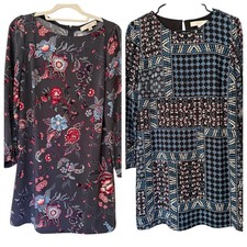 LOFT Petite Lot of 2 Dresses Size 6P Long Sleeve Floral & Patchwork Shift