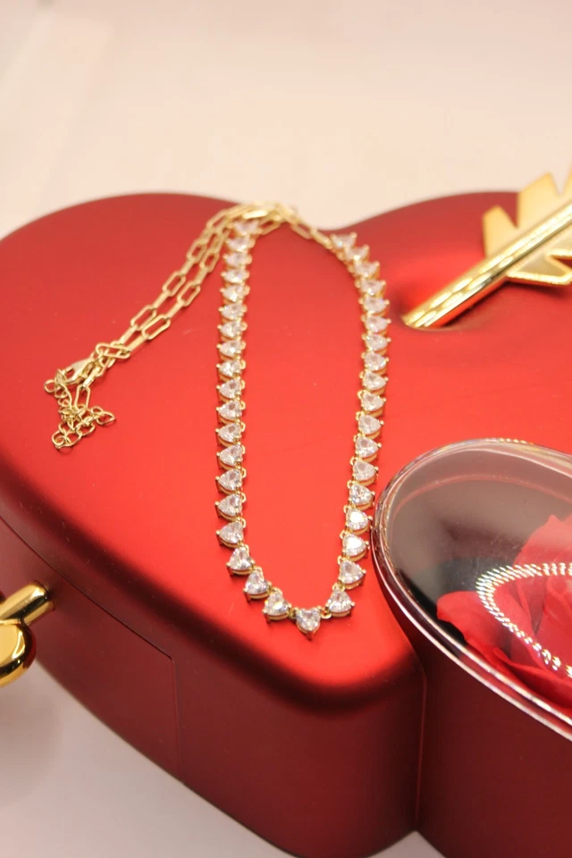 COLLANA ARGENTO TENNIS ZIRCONI CUORE DORATA CM 40-45 MM 3 MAGLIA ANELLETTI - Immagine 4 di 4