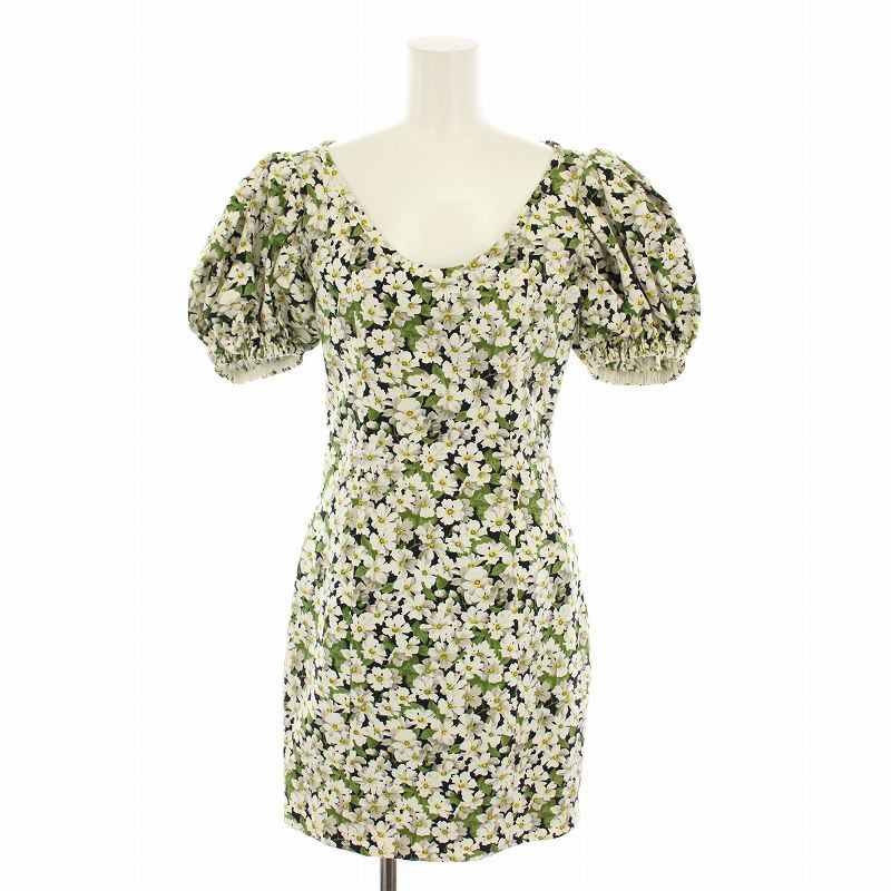 Yves Saint Laurent mini abito floreale manica a sbuffo bianco verde taglia 34