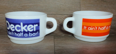 Arcopal Cadbury Doppeldecker Milchglas Stapelbecher Tasse Mehrfarbig Set 2