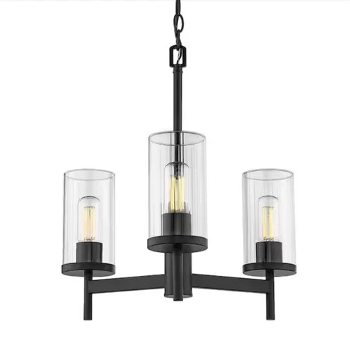 🔥Golden Lighting Winslett 3 Light Mini Chandelier, Black/Ribbed - 7011-3BLK-CLR - Picture 1 of 6