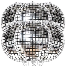, Big Silver Disco Ball Balloons - 22 Inch, Pack of 6 | Disco Party Decoratio...