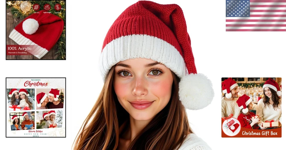 Sombrero de Papá Noel tejido para Navidad cálido suave acrílico ropa navideña talla única para todos Foto 2 de 4