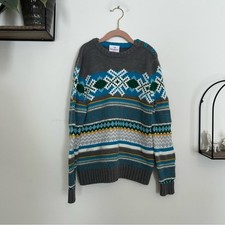 Hanna Andersson Fair Isle Gray Crewneck Long Sleeve Sweater Cotton Wool 130/8