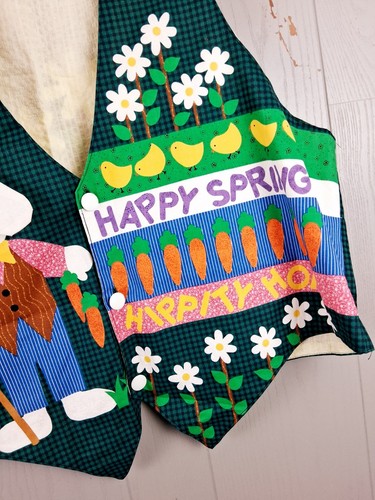 Vintage Easter Vest Womens L/ XL Handmade Patchwork Spring Grannycore Bunny 80s - Picture 3 of 7