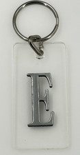 Initial Letter E Clear Acrylic Silver Tone Rectangular Keychain Keyring Fob