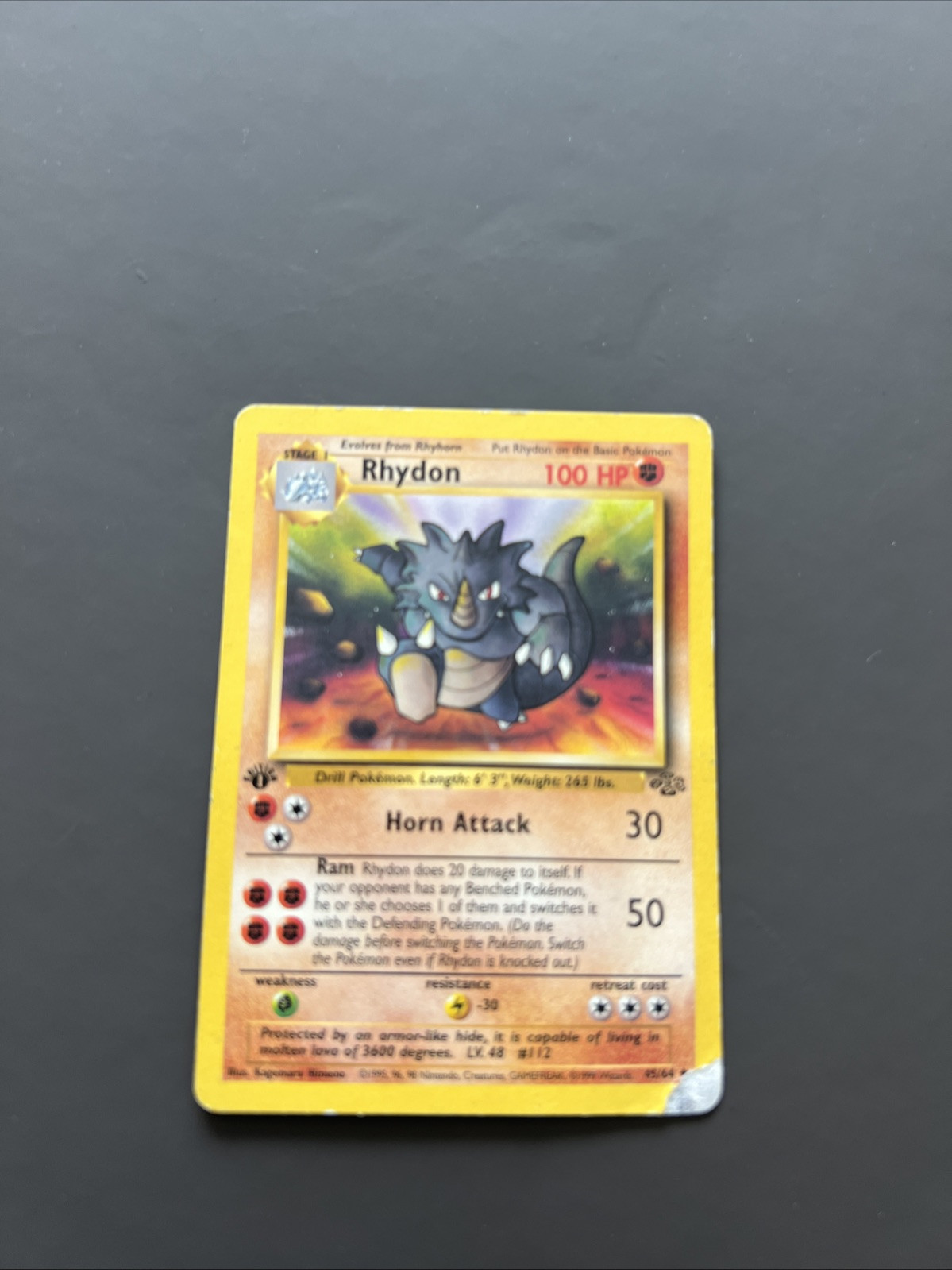 1x Rhydon - 45/64 - Uncommon - 1st Edition Heavily Played Pokemon G1 - Jungle -