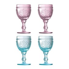 Image of Fleur Set of 4 Pink And Blue Wine Glasses