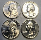 Lot of 4 BU 90% Silver Quarters 1960D,63,64D,64D Choice uncirculated