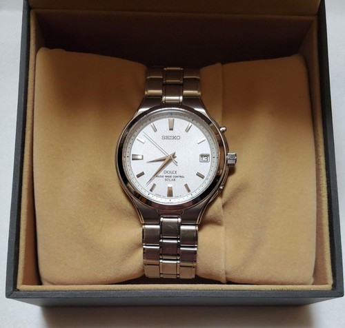 Seiko Dolce 72BB-0AK0 Radio Vague Contrôle Rond Argent Blanc Solar Montre Hommes - Photo 7 sur 9
