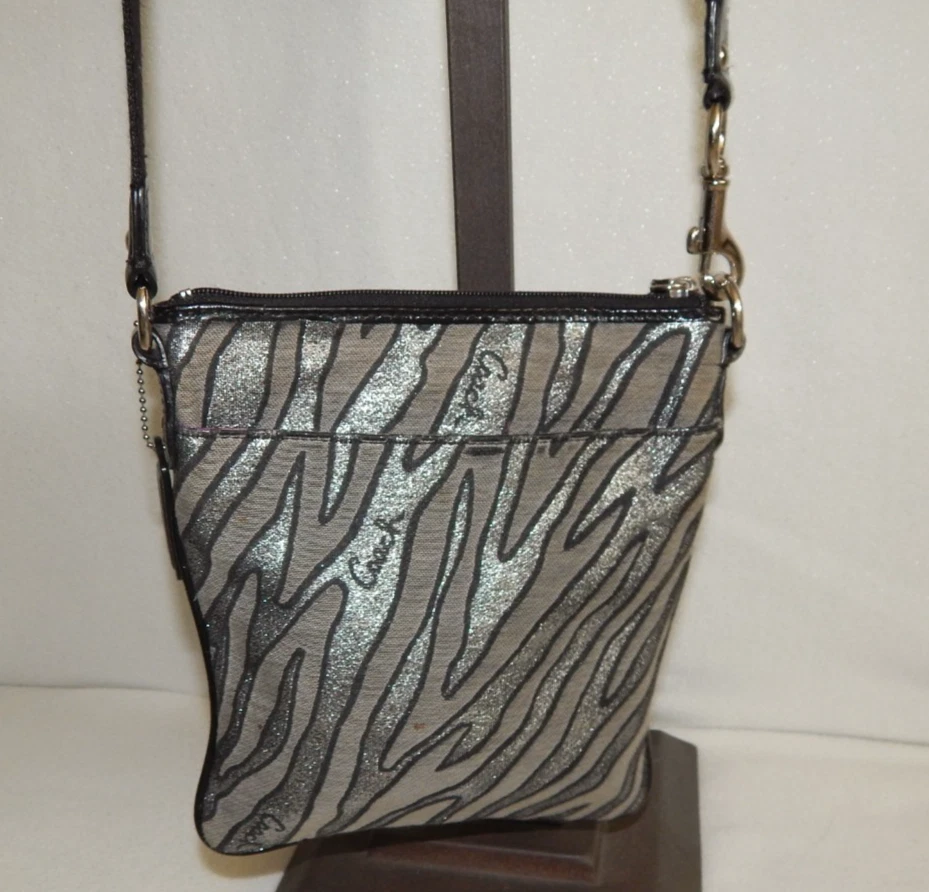 Coach Handbag Purse Bag 44373 Zebra Stripes Swingpack Black Leather Crossbody - Image 3 of 4