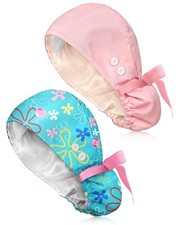 Satin Lined Scrub Caps with Buttons for Women - 100 Cotton Adjustable Nurse ...