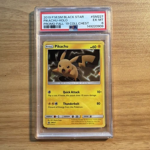 POKEMON SM BLACK STAR PROMO SM227 PIKACHU-HOLO FALL 2019 COLLECTOR CHEST PSA 6