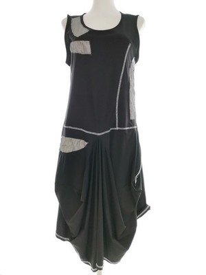 FEMMES JE VOUS PARIS Damen Maxikleid Gr. M Schwarz Ärmellos Lang Runder