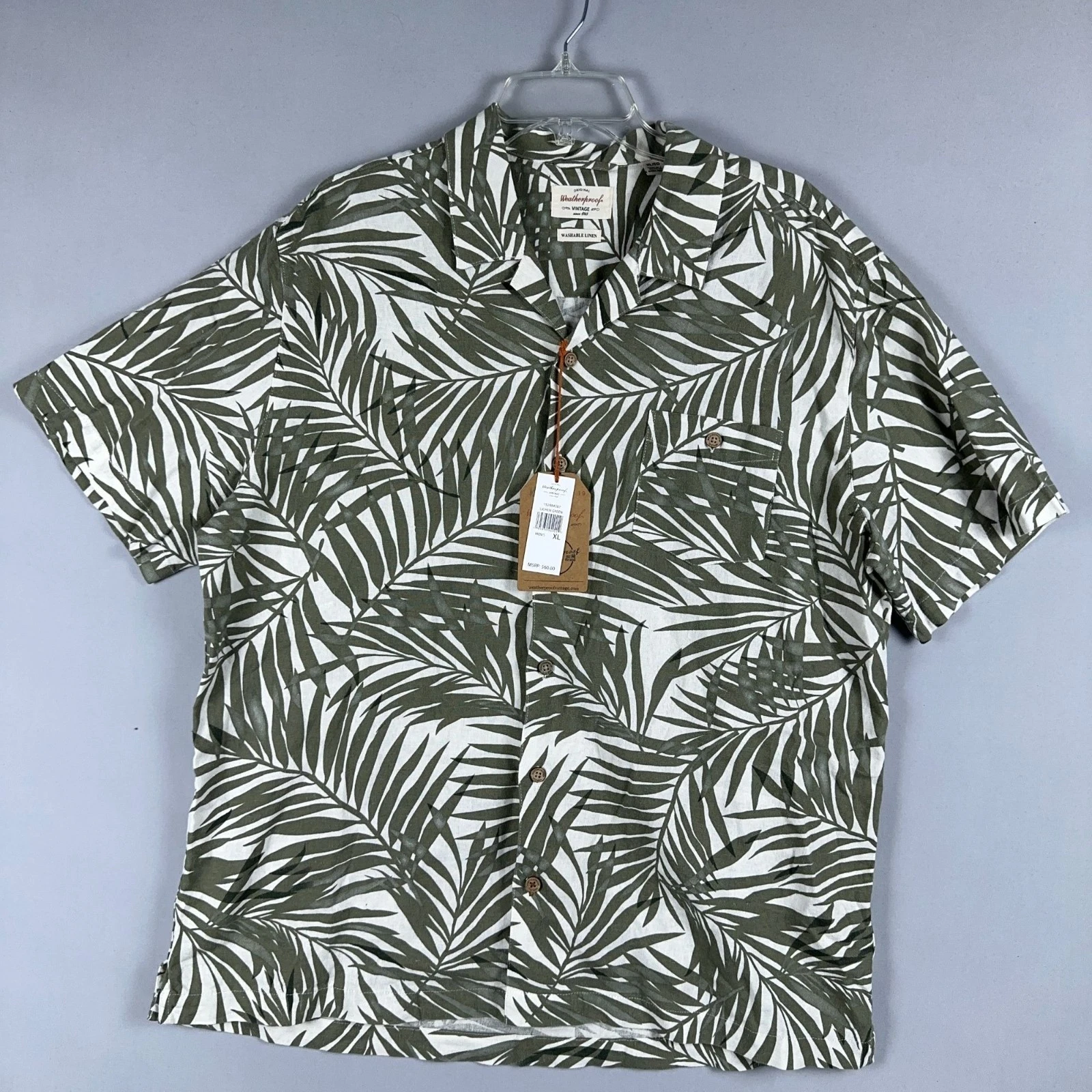 Weatherproof Hawaiian Button-Up Shirt Mens Size XL Short Sleeve Lichen Green