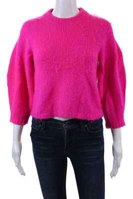 Tibi Womens 3/4 Sleeve Alpaca Knit Crew Neck Sweater Pink Size Extra Small