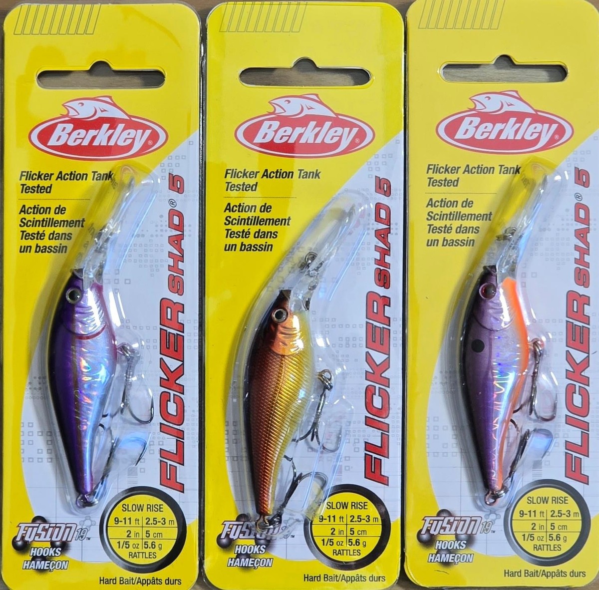 Ct of 3) Berkley Flicker Shad Size 5 Depth 9-11' Fusion Hooks 2