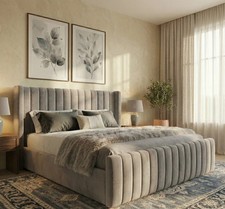 Ottoman Bed Frame Upholstered Plush Velvet Gas Lift Double & King Size bed