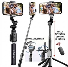 Selfie Stick Tripod 42in Stand 360 rotatable Bluetooth Remote Phone Holder