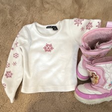 Disney Pink White Snow Boots Girls Faux Fur Lined Heart Princess Size 9-10 top
