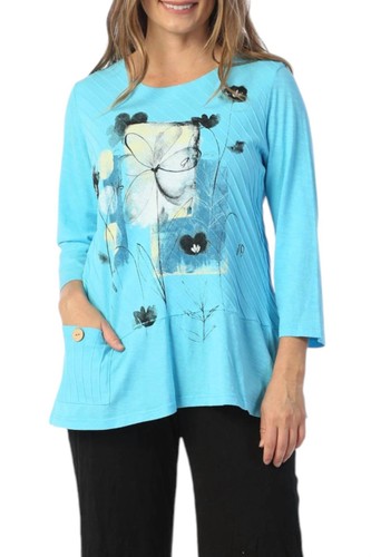 Jess & Jane Love Story Mineral Washed Contrast Tunic Top Aqua