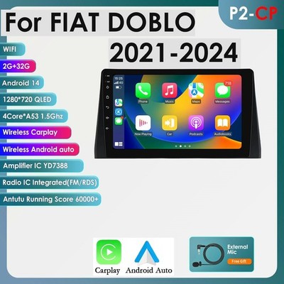 Für Fiat Doblo 2021-2024 Autoradio CarPlay GPS BT Android 14 SWC WIFI DAB 2+32GB