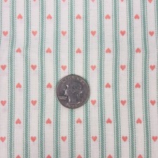 Vintage Green Stripes Peach Hearts on Cream Background Cotton Fabric 1 yd x 44"