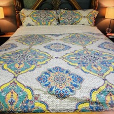 Boho Paisley Medallion 3 Piece Quilt Bedding Set W/ Queen Bedspread 2 King Shams