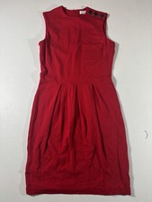 Calvin Klein Women’s Sz 6 Red Sleeveless Pleated Zip Up Dress Button Detail