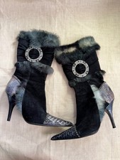 El Dantès Rare Vintage Fur Python Boots   Bl...