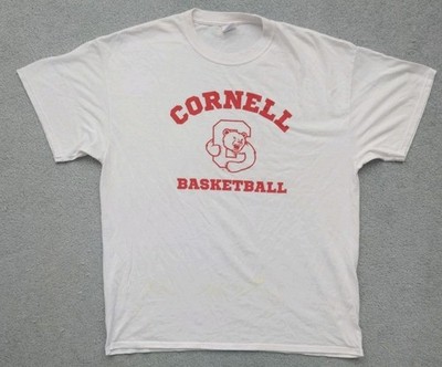 Mens XL Cornell University Basketball White Tee Stains Pit 23 Length 29.5