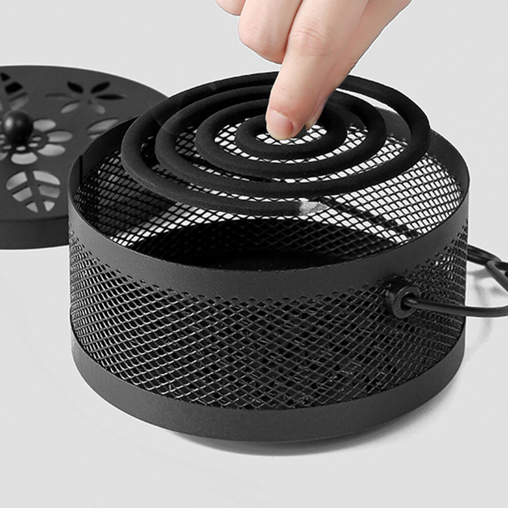 Household Iron Mosquito Coil Tray Box Fireproof Sandalwood Stove (Black