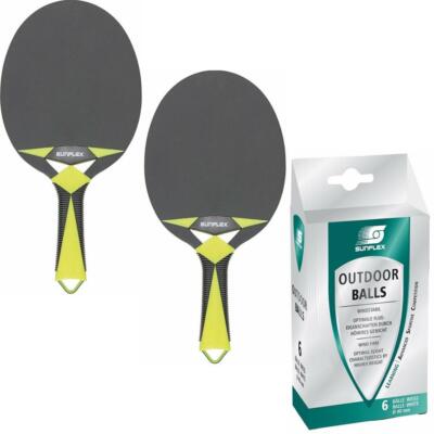 Sunflex 2 x Tischtennisschläger Outdoor Zircon + 6 x TT Bälle Outdoor | Set