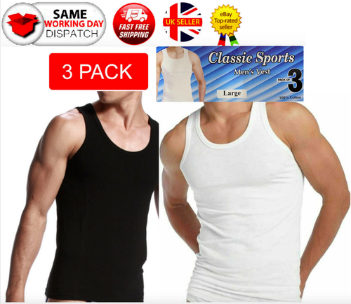 Pack De 3 Débardeurs 100% Coton Pour Hommes - Taille S à XL - Blanc, Sans Manches