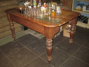 Antique Australian Country Kitchen Table With Cedar Legs Pine Top