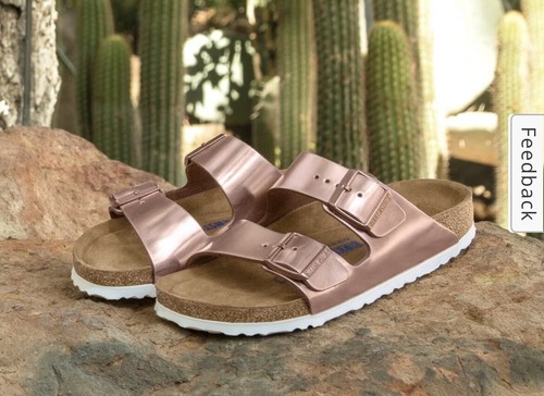 Birkenstock Arizona Metallic Rose Gold Leather 2 Strap Sandals Sz 38 | eBay