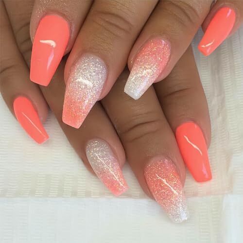 Medium Press on Nails Coffin Fake Nails Pink Orange Ballet Nails Press style9 - Bild 1 von 7