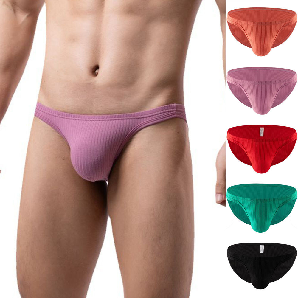 Men Briefs Threaded Cotton LowWaist Underpants Underwear U Convex Pouch Lingerie