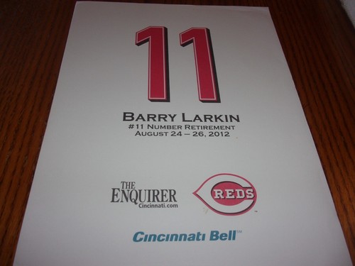 Cinn.Bell Number Retirement-August 24-26,2012 Cinn.Reds BARRY LARKIN(11"x8 1/2") - Picture 2 of 2