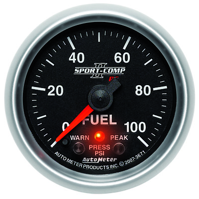 AutoMeter 3671 Sport-Comp II Fuel Pressure w/Peak & Warn Gauge 0-100PSI 2-1/16''