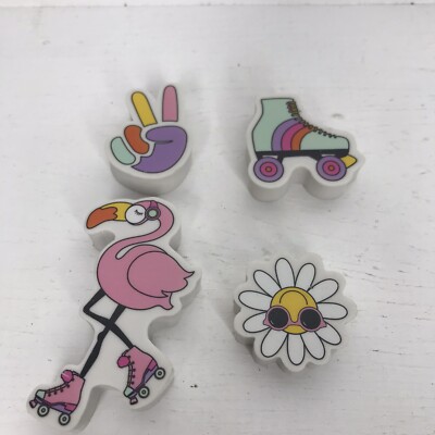 Yoobi Erasers Latex Free 4 Counts Pink Pelican Flower Hand Etc. Pink Tones