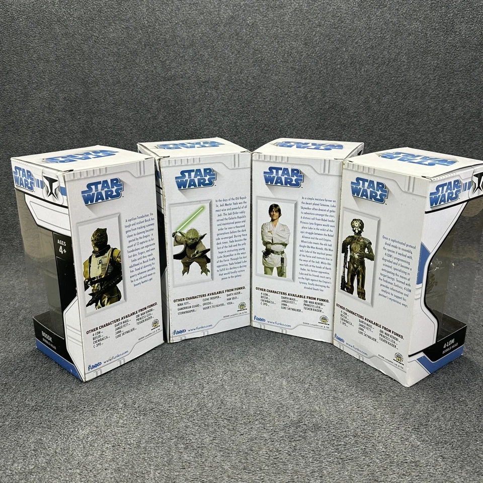 Lote de 4 Star Wars Luke Skywalker Yoda Bossk e 4-Lom Funko Bobble-Heads na caixa - Imagem 4 de 4