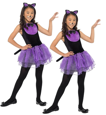 Cat Costume Girls Tutu Dress Halloween Purple Fancy Dress Outfit