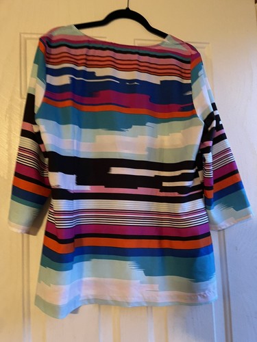Milano Women's Blouse Size XL Striped Multi-color 3/4 Sleeve 100% Polyester - Picture 5 of 8